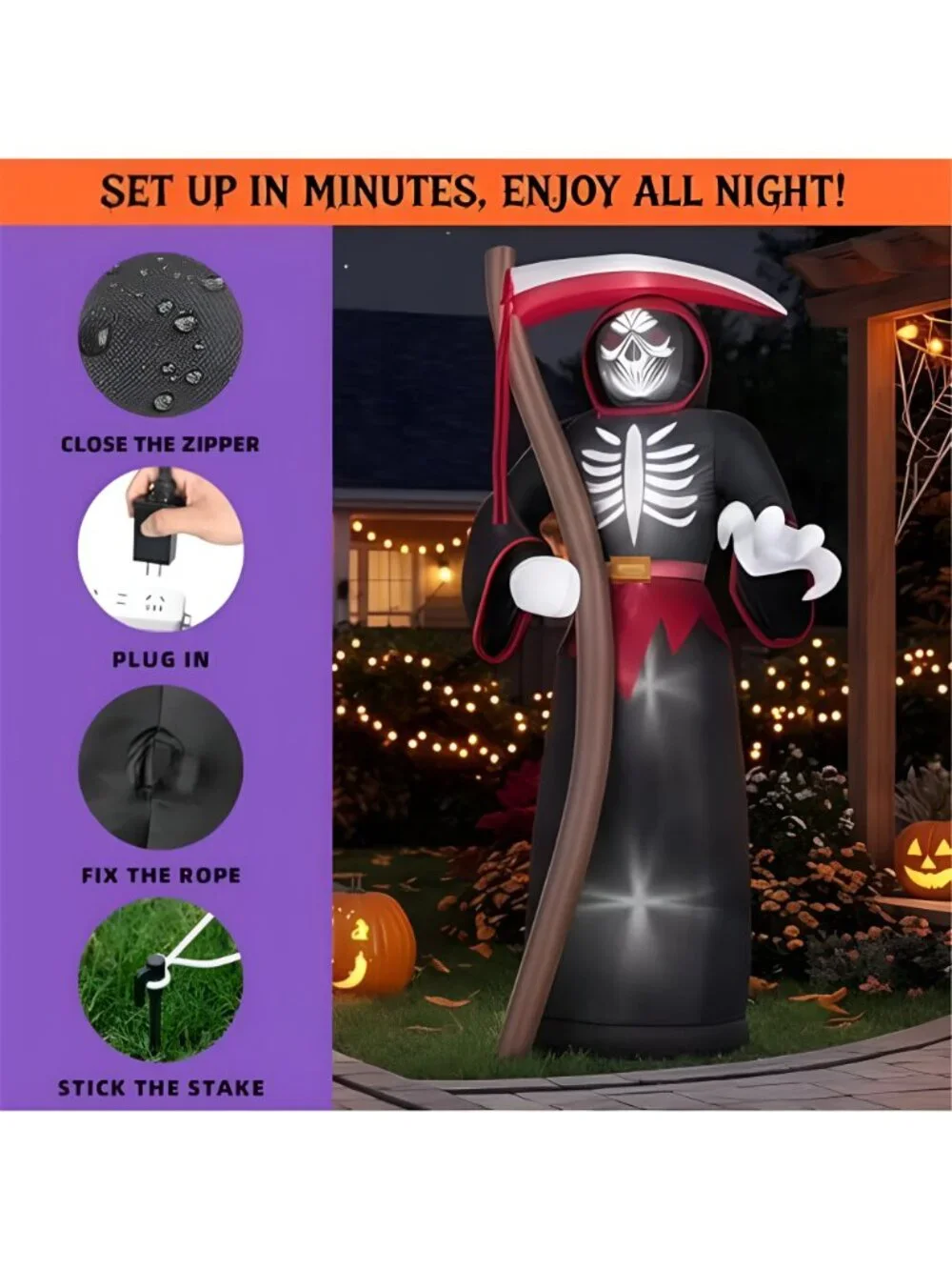 8FT Halloween Inflatables Outdoor, Giant Grim Reaper Blow Up Yard Decor